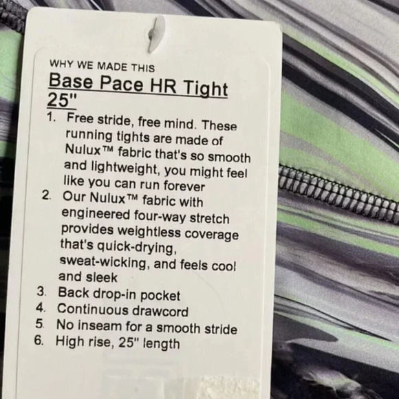 Lululemon Base Pace High Rise Tight Leggings Pants 25" Green Striped Size 6 - Picture 10 of 11